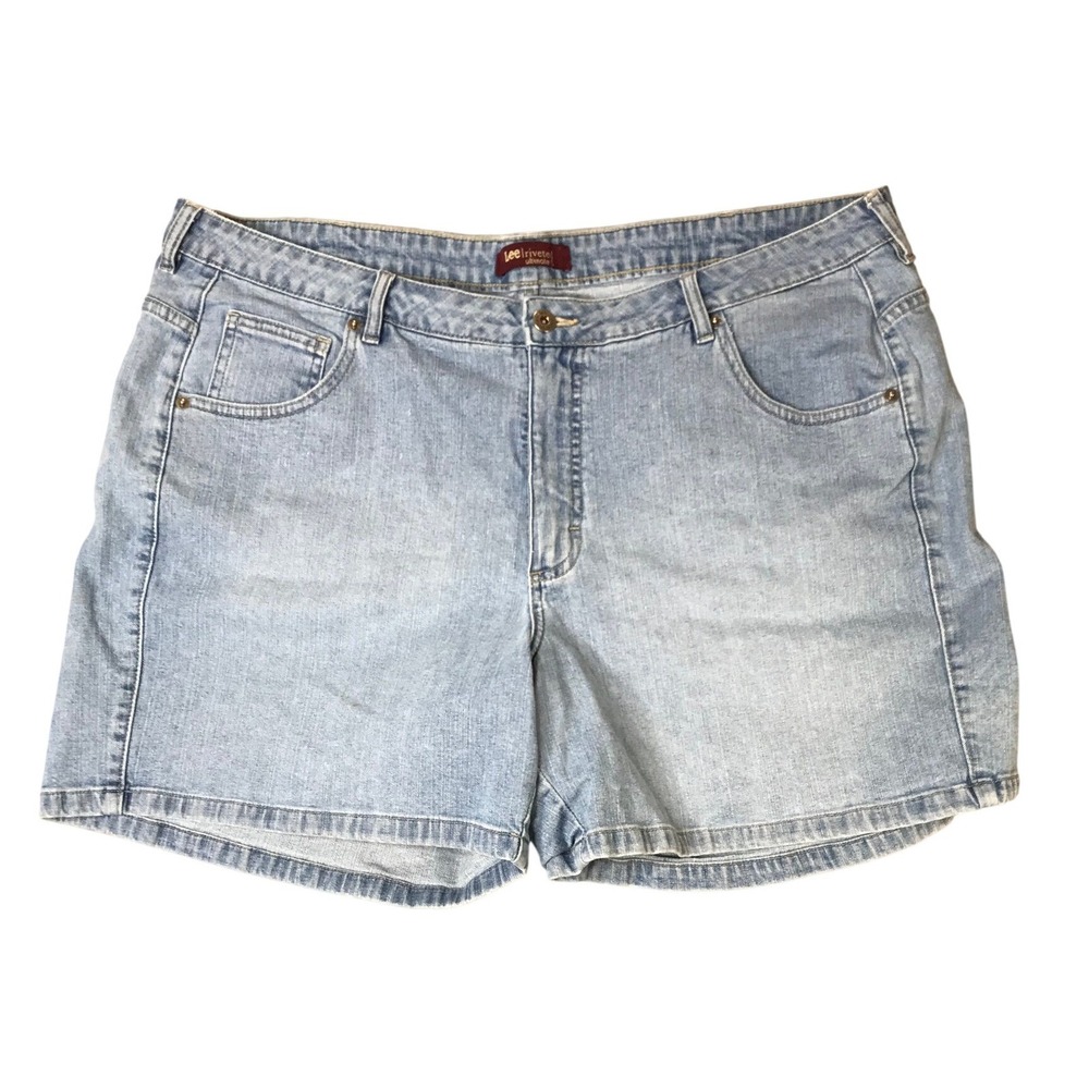 Lee‎ Riveted Ultimate 5 Denim Shorts Womens 22W Light Wash Stretch Plus Size 5"